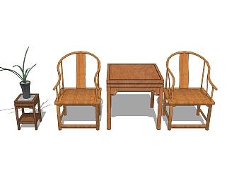 新中式精品桌椅组合草图大师模型，单椅sketchup模型...