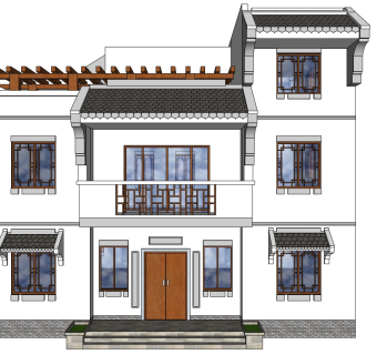 新中式别墅su模型下载、新中式别墅草图大师模型下载