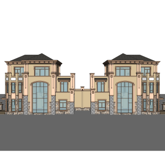 欧式连排别墅su模型方案下载，sketchup别墅草图大师模型