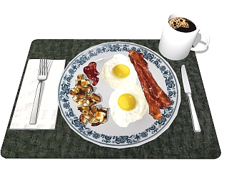 现代早餐草图大师模型，早餐sketchup模型下载