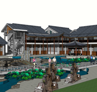 中式酒店客栈免费su模型下载、酒店客栈草图大师模型下载