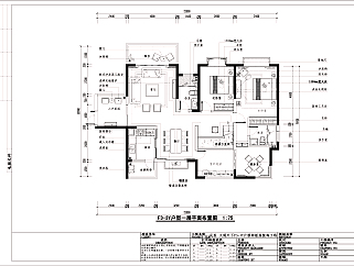 祥细客厅家装户型图三居CAD，免费下载
