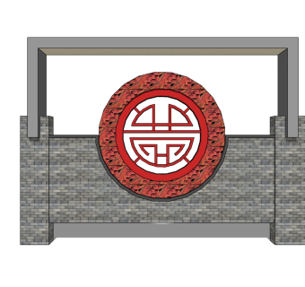 中式景观墙SU模型下载，景观墙skb模型分享