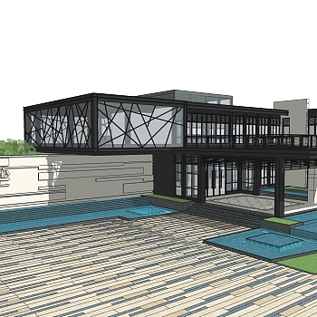 现代售楼处建筑方案草图大师模型，建筑构件sketchup模型免费下载