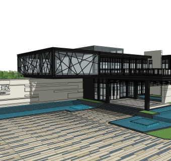 现代售楼处建筑方案草图大师模型，建筑构件sketchup模型免费下载