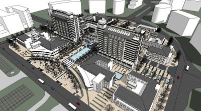 新中式商业区规划免费su模型下载、商业区规划草图大师模型下载
