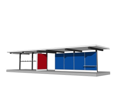 现代公交候车亭免费su模型，公交候车亭草图大师模型下载