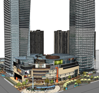 现代商业街草图大师模型，商业综合体sketchup模型免费下载