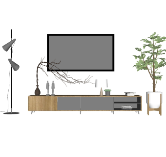 现代电视柜花瓶摆件草图大师模型，电视柜摆件sketchup模型