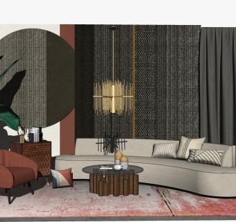 现代简约布艺沙发草图大师模型，沙发skp模型下载