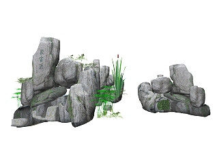 现代假山置石叠水草图大师模型，假山置石叠水sketchup模型免费下载