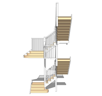 现代实木三跑楼梯草图大师模型，实木三跑楼梯sketchup模型免费下载