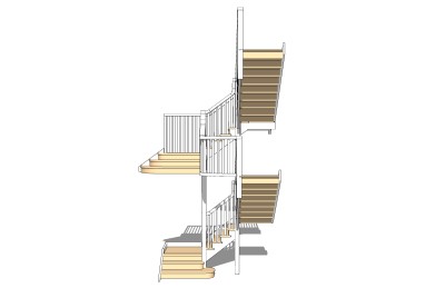 现代实木三跑楼梯草图大师模型，实木三跑楼梯sketchup模型免费下载