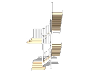 现代实木三跑楼梯草图大师模型，实木三跑楼梯sketchup模型免费下载