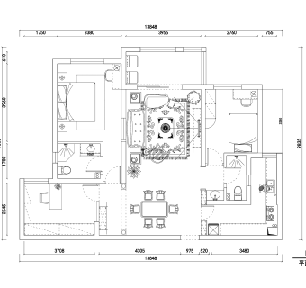 祥细客厅卧室家装户型图三居CAD，免费下载