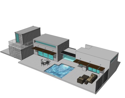 现代集装箱改造房sketchup模型，集装箱房屋草图大师模型下载