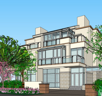 现代独栋别墅su模型免费下载，sketchup别墅草图大师模型