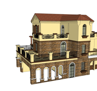 欧式别墅外观草图大师模型，SU模型免费下载西班牙