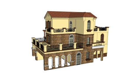 欧式别墅外观草图大师模型，SU模型免费下载西班牙