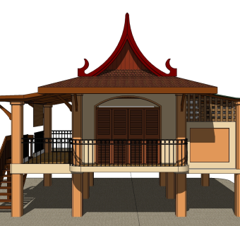 东南亚风格别墅su模型下载、东南亚风格别墅草图大师模型下载