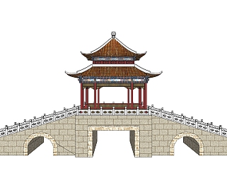 中式廊桥草图大师模型下载，廊桥su模型下载