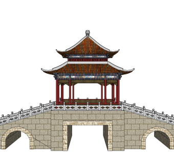 中式廊桥草图大师模型下载，廊桥su模型下载