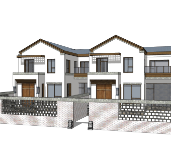 中式别墅建筑草图大师模型，古建民俗sketchup模型免费下载