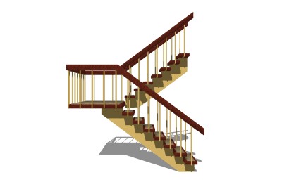 现代实木双跑平行楼梯草图大师模型，实木双跑平行楼梯sketchup模型免费下载