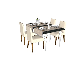美式餐桌椅su模型，餐桌椅sketchup模型下载