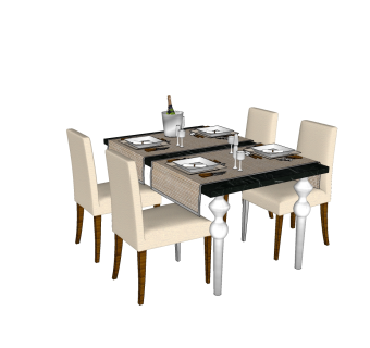 美式餐桌椅su模型，餐桌椅sketchup模型下载