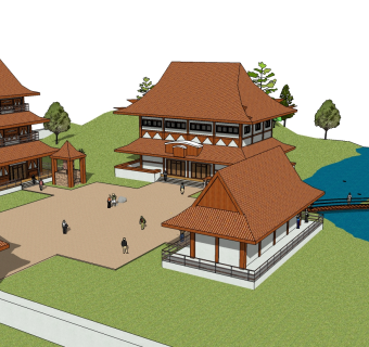 中式寺庙草图大师模型下载、寺庙su模型下载