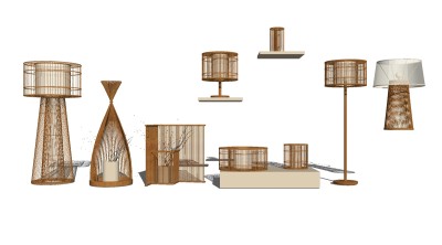 新中式落地灯台灯组合草图大师模型，落地灯台灯组合sketchup模型下载