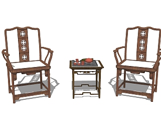 新中式桌椅<em>组合</em>sketchup模型，桌椅<em>组合</em>草图大师模型...