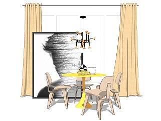 现代简约茶几桌椅组合草图大师模型，茶几skp模型下载