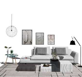 北欧皮革多人沙发su模型，多人沙发skp模型下载