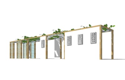 新中式廊架草图大师模型， 廊架sketchup模型下载