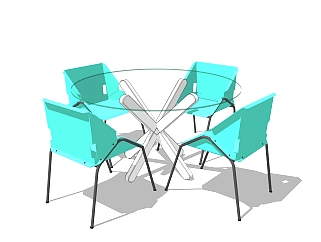 现代圆形休闲桌椅免费su模型，圆形休闲桌椅skp模型...