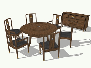 <em>中式</em>实木餐桌椅su模型，<em>简约</em>餐桌sketchup模型下载