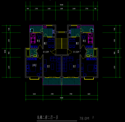 1梯2户户型图，户型图CAD施工图纸下载