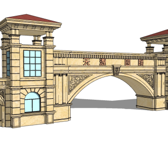 欧式入口大门SU模型下载，入口大门草图大师模型下载