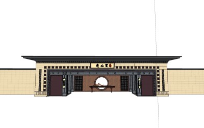 新中式入口大门草图大师模型，入口大门sketchup模型下载