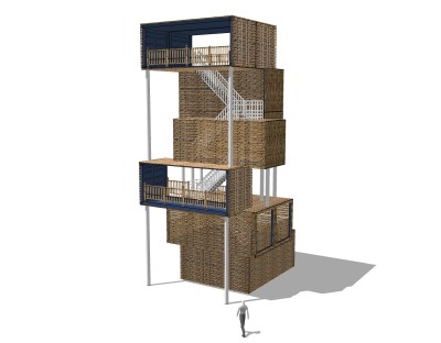 现代集装箱改造房su模型，集装箱住宅草图大师模型下载