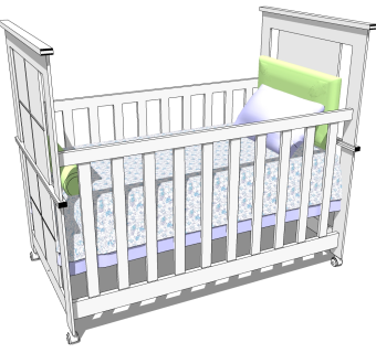 美式婴儿床草图大师模型，婴儿床skb文件下载