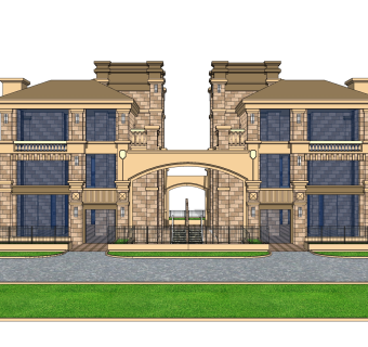 欧式连排别墅草图大师模型，别墅sketchup模型免费下载