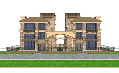 欧式连排别墅草图大师模型，别墅sketchup模型免费下载