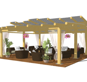 现代庭院花架草图大师模型，庭院花架sketchup模型下载