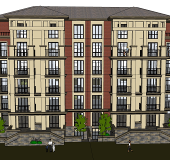 欧式住宅楼外观草图大师模型，住宅楼sketchup模型下载