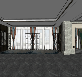 新中式售楼处草图大师模型，销售沙盘中心su模型下载