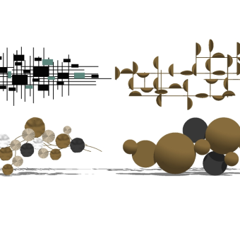 现代金属墙饰挂件组合su模型下载、金属墙饰挂件组合草图大师模型下载