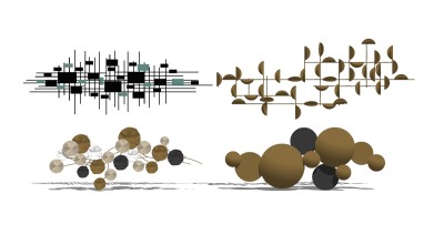 现代金属墙饰挂件组合su模型下载、金属墙饰挂件组合草图大师模型下载